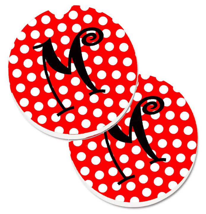 Caroline's Treasures Letter M Initial Monogram Red black Polka Dots Set of 2 Cup Holder Car Coasters CJ1012-MCARC, 2.56, Multicolor