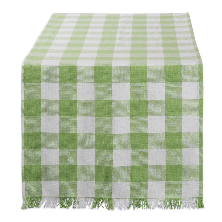 72" Green and White Checkered Fringe Rectangular Table Runner