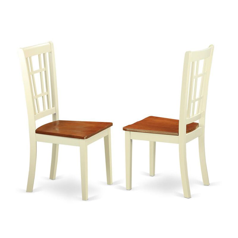 Nicoli Dining Chair with Wood Seat buttermilk & brown finish, Set of 2