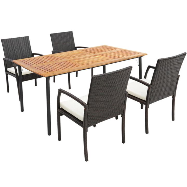 Hivvago 5 Pieces Patio Wicker Cushioned Dining Set with Umbrella Hole