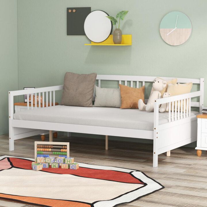 Hivvago Classic Wooden Full Size Daybed Frame with Guardrails