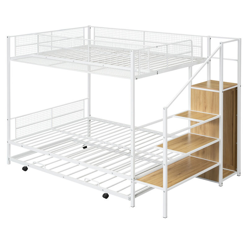 Merax Metal Bunk Bed with Trundle and Wardrobe