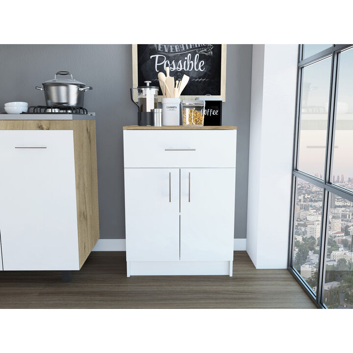 Wilmington 1-Drawer Rectangle Pantry Cabinet White And Light Oak