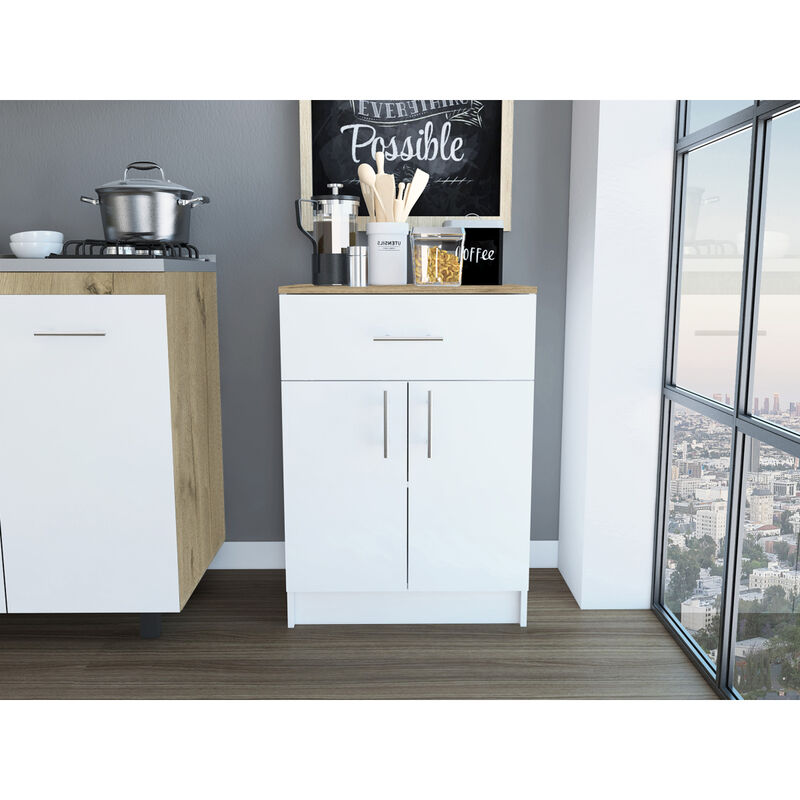 Wilmington 1-Drawer Rectangle Pantry Cabinet White And Light Oak