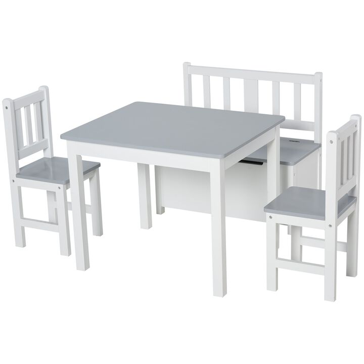 Gray Learning Center: 4-Piece Toddler Desk Set with Bench Storage