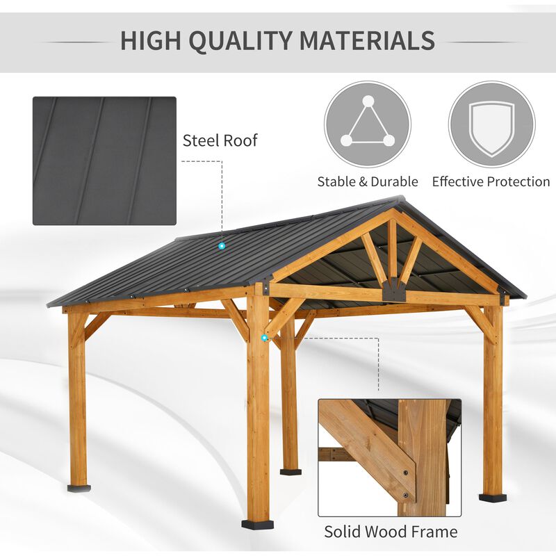 Natural/Black Garden Pavilion: 11'x13' Hardtop Gazebo with Wooden Frame
