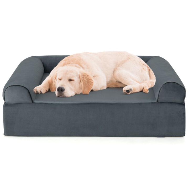 Hivvago Orthopedic Dog Bed Memory Foam Pet Bed with Headrest for Large Dogs-Grey