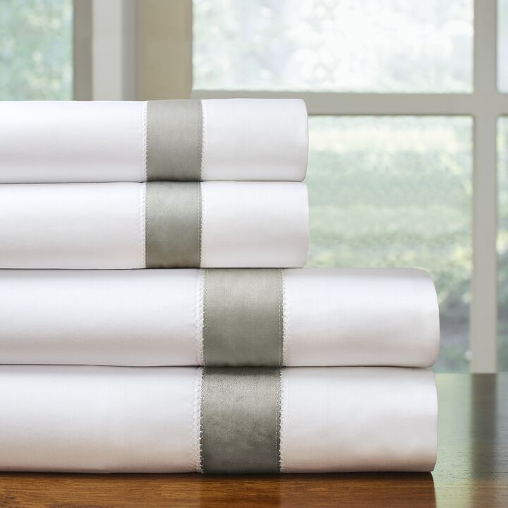 Pointehaven 525 Thread count Long staple cotton Bordered Hem, 4 pc sheet set