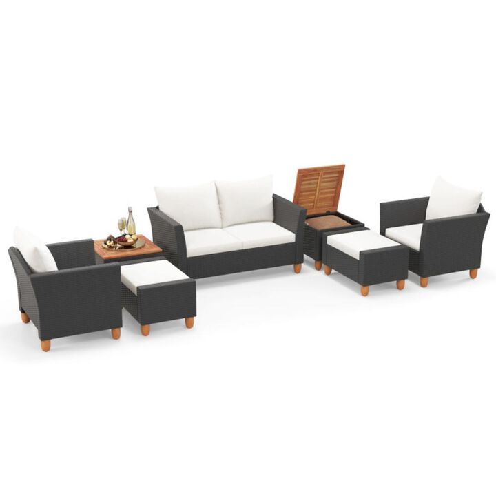 Hivvago 7 Pieces Patio Furniture PE Rattan Sectional Sofa Set with Armchairs and Table