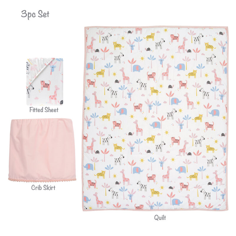 Lambs & Ivy Snuggle Jungle Pastel Safari Cotton Jersey 3-Piece Crib Bedding Set