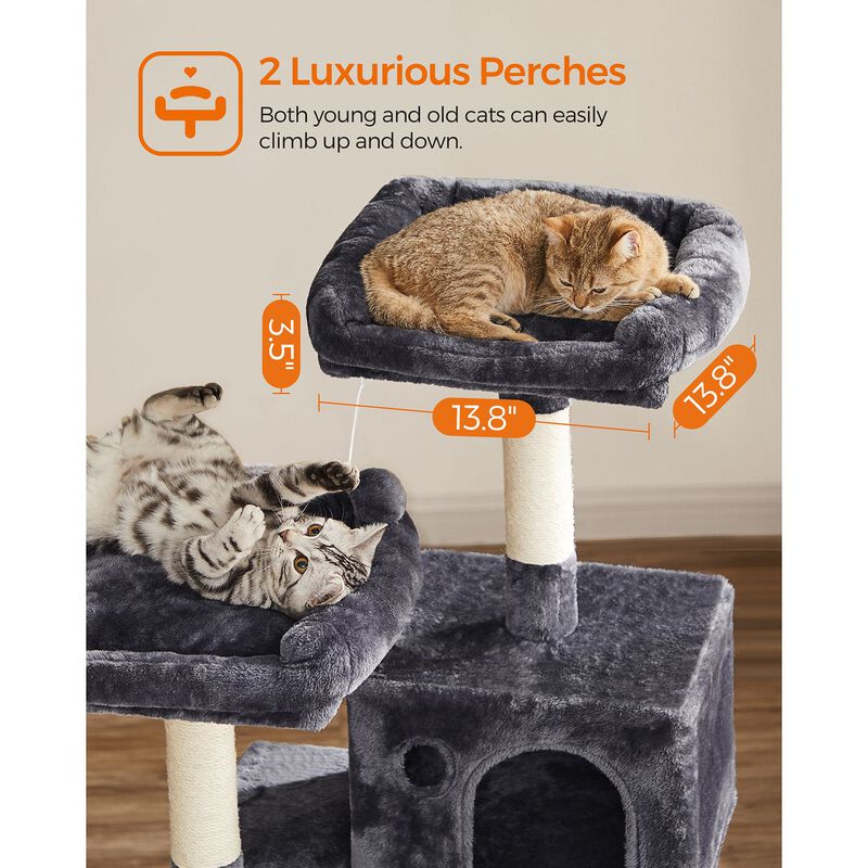 Multi-Level Cat Tree – 56.3-Inch with Sisal Scratching Posts and Plush Perches