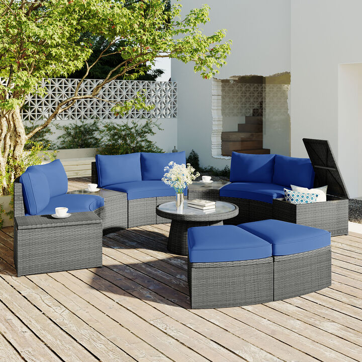 Merax Outdoor Sectional Half Round Patio Rattan Sofa Set