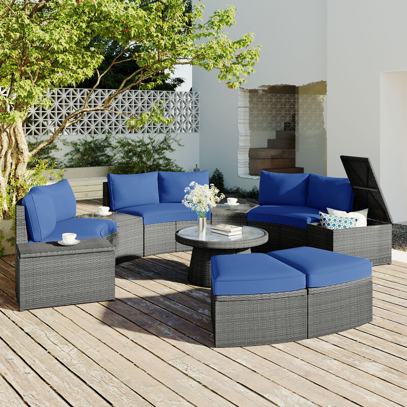 Merax Outdoor Sectional Half Round Patio Rattan Sofa Set