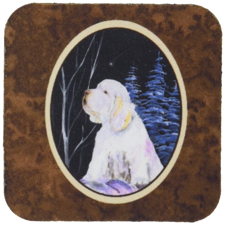 Caroline's Treasures SS8346FC Clumber Spaniel Foam Coasters (Set of 4), 3.5 H x 3.5 W, Multicolor