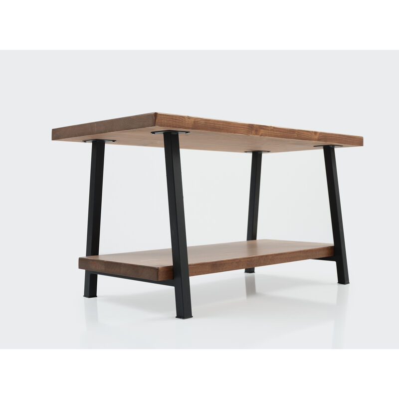 Furnish Home Store London 39" Solid Wood Rustic Coffee Cocktail Table For Living Rooms With Shelf
