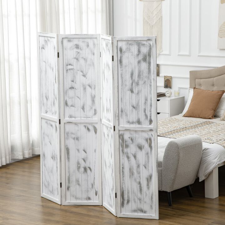 Rustic White Partition: 55" Folding Screen for Bedroom Privacy