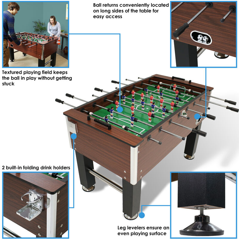 Sunnydaze 55 in Faux Wood Foosball Game Table with Folding Drink Holders