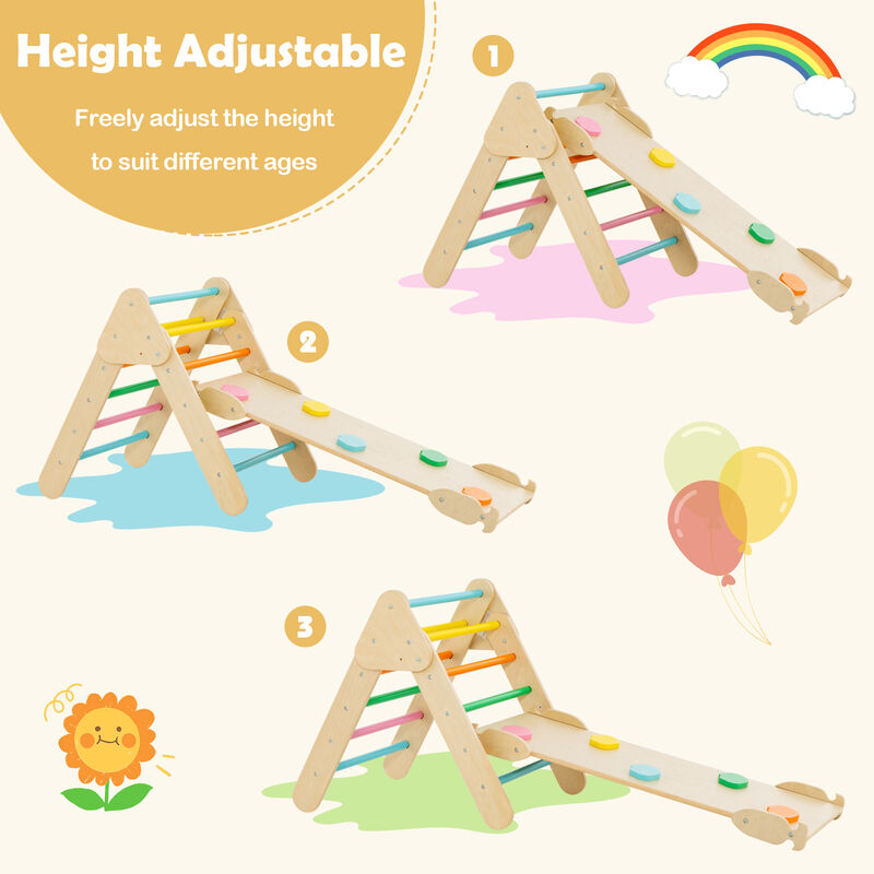 2-in-1 Wooden Kids Climber Toys with Triangle Arch Ramp
