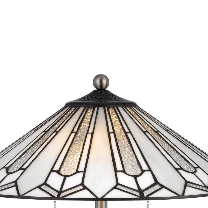 Kio 23 Inch Table Lamp, Modern Tiffany Style Stained Glass, Silver Metal - Benzara