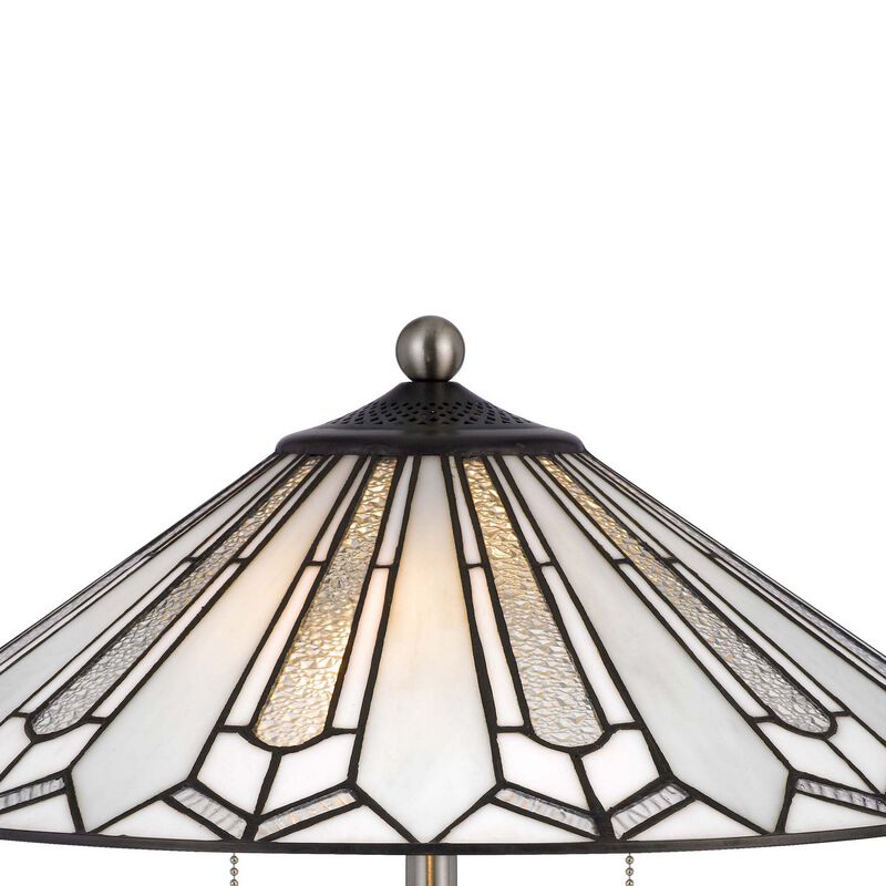 Kio 23 Inch Table Lamp, Modern Tiffany Style Stained Glass, Silver Metal - Benzara