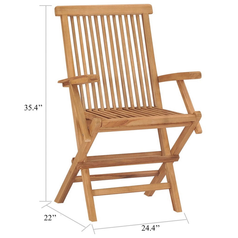 Hina Folding Outdoor ArmSet of 6, Brown Solid Teak Wood, Slatted - Benzara