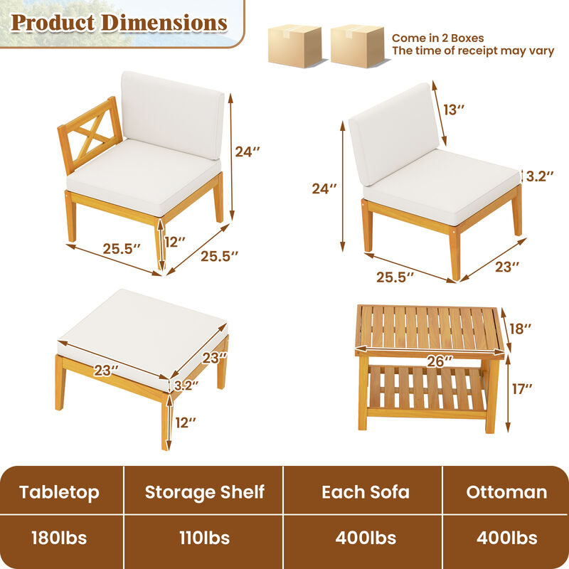 5-Piece Patio Furniture Set with Cushions & 2-Tier Coffee Table for Outdoor Seating