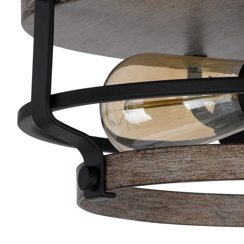 Weny 13 Inch Flush Mount Ceiling Light Fixture, Brown and Black Round - Benzara