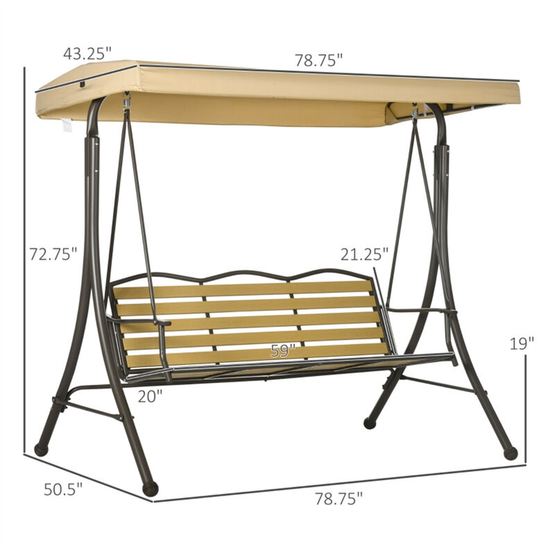 3-Seat Patio Swing Chair, Comfortable Outdoor Swing with Canopy for Deck & Terrace