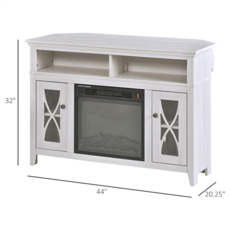 Hivvago Rustic White Electric Fireplace Mantel TV Stand w/ Adjustable Shelves 2 Storage Cabinets