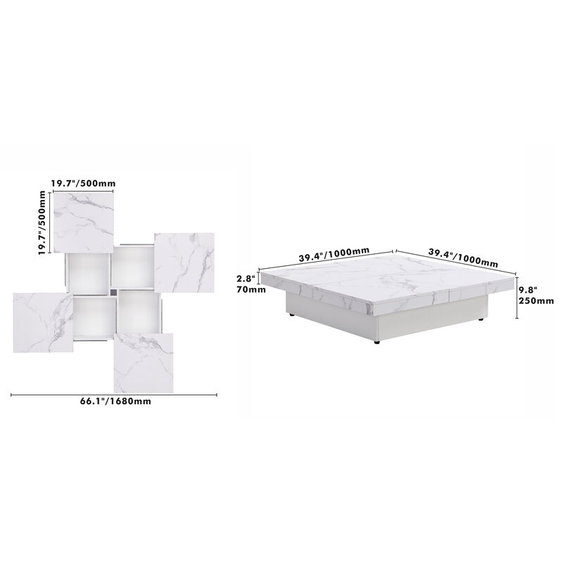 Merax Square Marble Veneer Coffee Table with Storage