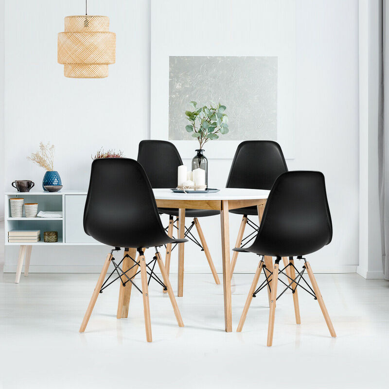 Costway Set of 4 Modern Dining Side Chair Armless Home Office w/ Wood Legs White