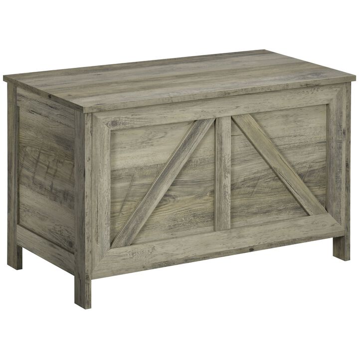 Grey Farmhouse Storage: Toy Trunk with Safety Hinge for Living Room