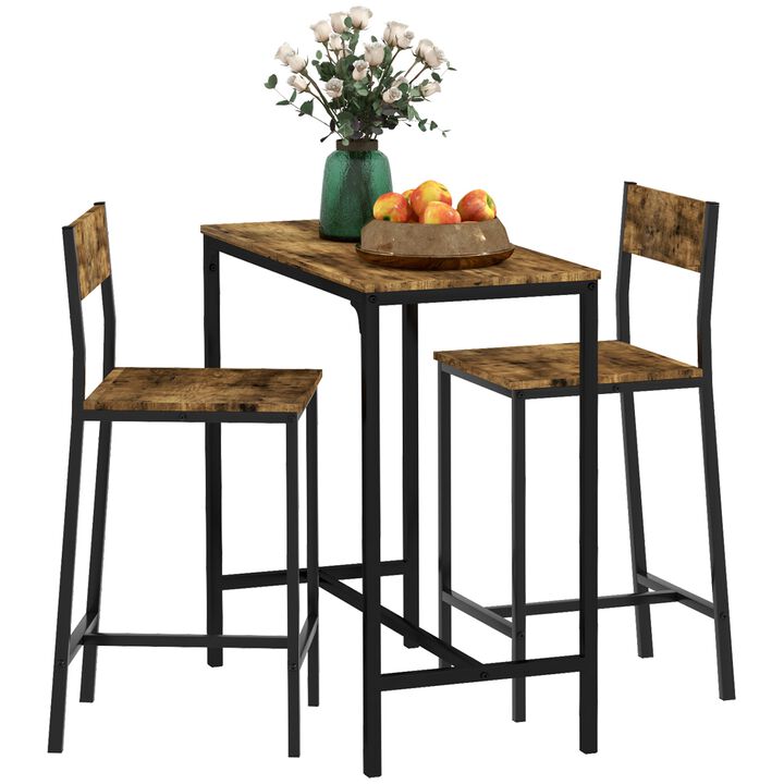 Industrial 3-Piece Pub Set: Counter Height, Rustic Brown, Space-Saving