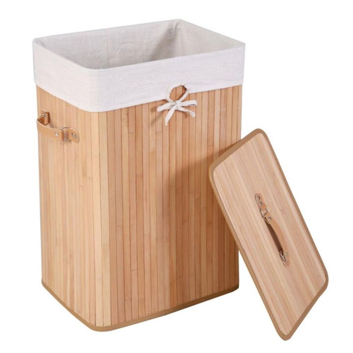 Hivvago Rectangle Bamboo Hamper Laundry Basket Washing Cloth Bin Storage Bag Lid 3 color