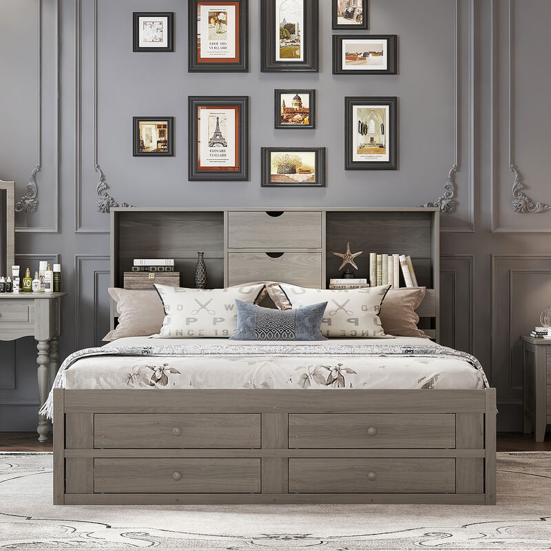 Merax Platform Bed with Storage Headboard and 8 Drawers