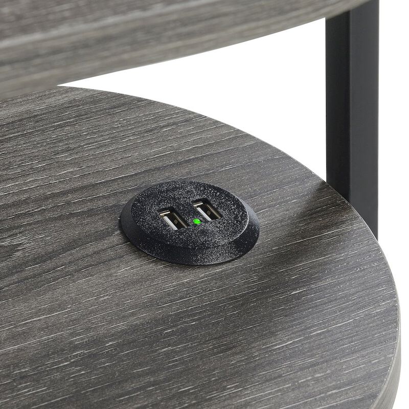 Convenience Concepts Designs2Go Simon 3 Tier Oval Chairside End Table with USB Ports