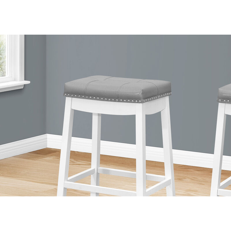 Monarch Specialties Bar Stool, Set Of 2, Counter Height, Saddle Seat, Kitchen, Wood, Pu Leather Look, Transitional