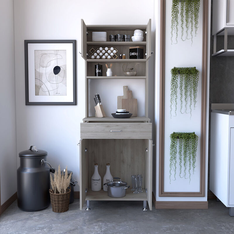 Della 60 Kitchen Pantry With Countertop, Closed & Open Storage - Light Gray