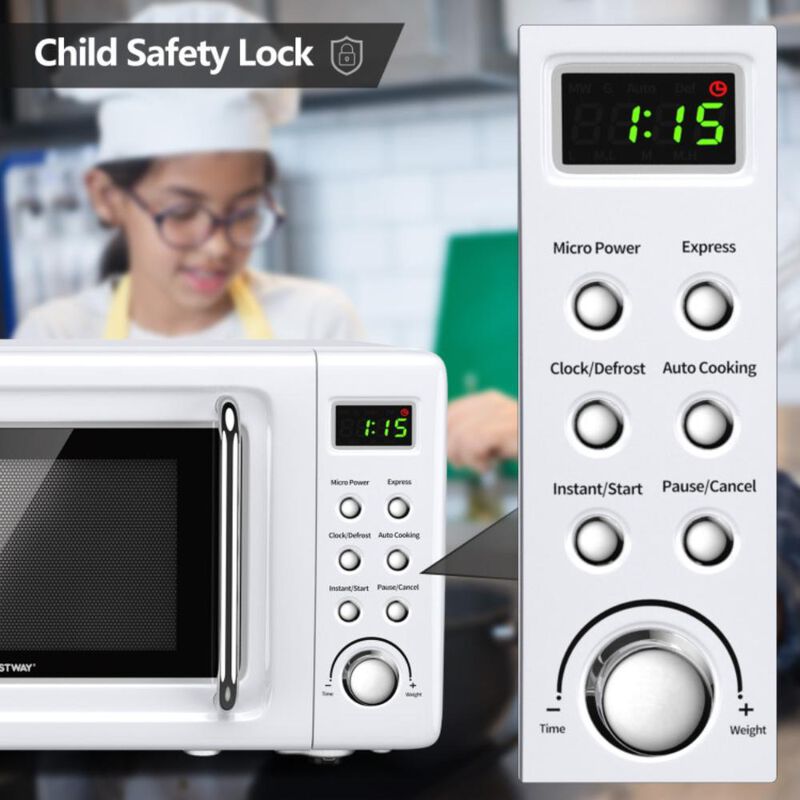 Costway 700W Retro Countertop Microwave Oven with 5 Micro Power and Auto Cooking Function