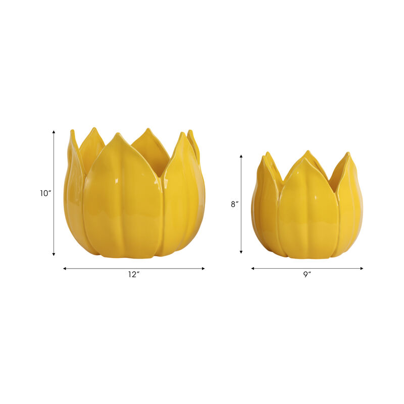 9/12" Yellow Petal Planter S/2