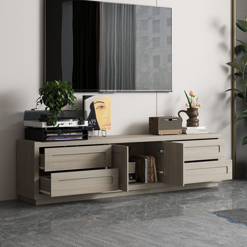 FUFU&GAGA Grey Wood Grain TV Stand with Storage, PB & MDF Construction (66.9" W x 18" H x 11.8" D), Grey Wood Finish