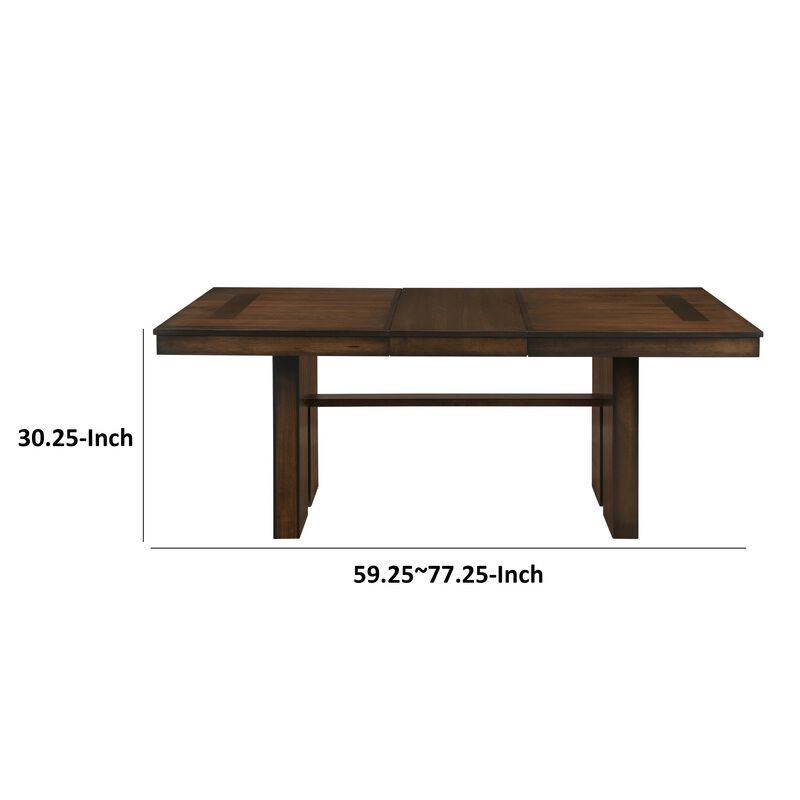 Voz 59-77 Inch Dining Table, Extendable, Trestle Base, Walnut Brown Veneer - Benzara