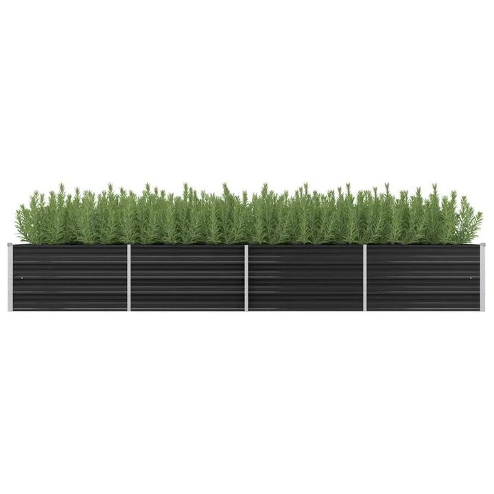 Raised Garden Flower Bed, 32x126, Rectangular Black Galvanized Steel - Benzara