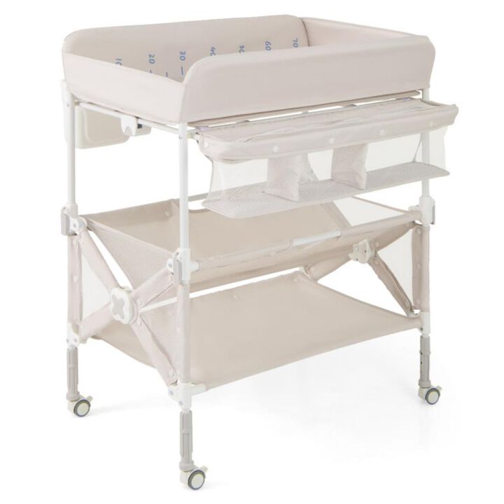 Portable Baby Changing Table with Wheels and Large Storage Rack