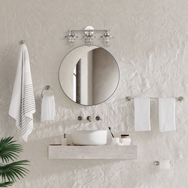Ellis 24" 3-Light Industrial Farmhouse Vanity Light with Bathroom Hardware Accessory 5-Piece Set