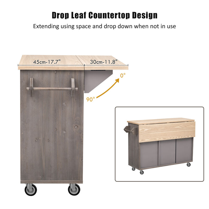Merax Farmhouse Kitchen Island on Wheels with Drop Leaf
