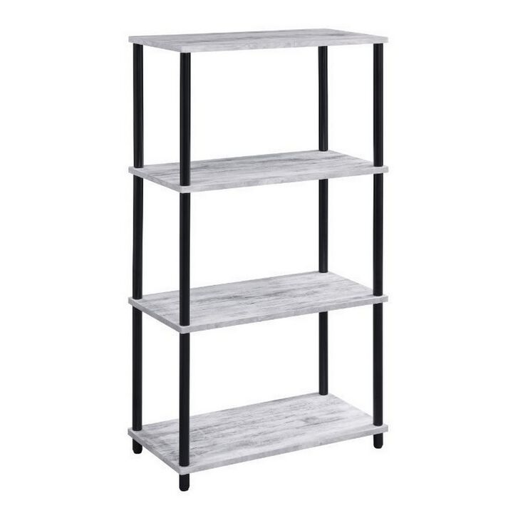 4 Tier Design Bookshelf with Metal Tubular Legs, Antique White-Benzara