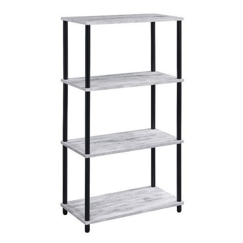 4 Tier Design Bookshelf with Metal Tubular Legs, Antique White-Benzara
