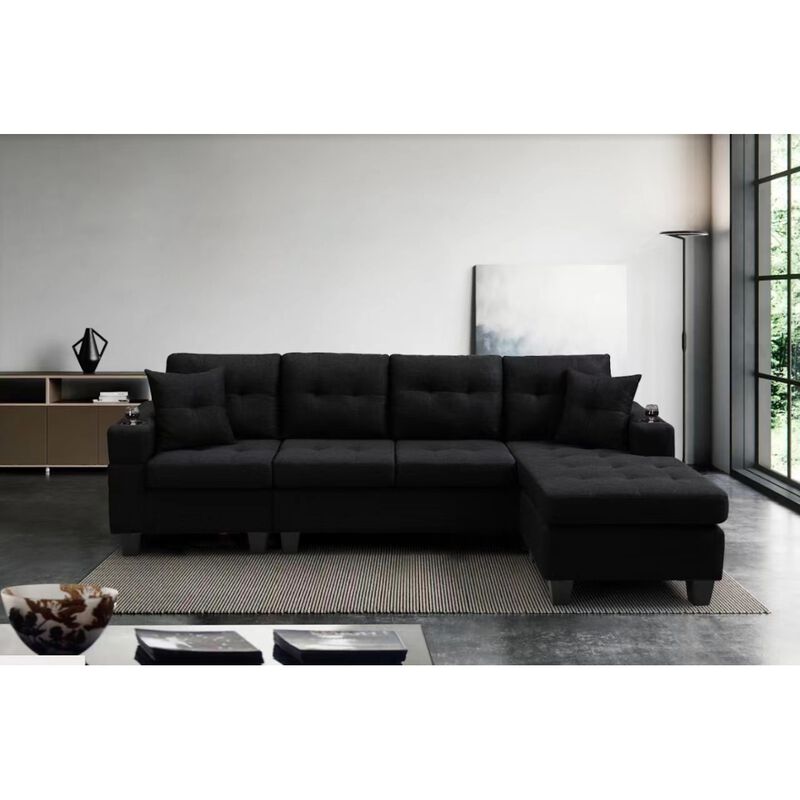 Mega Right Sectional Sofa With Footrest, Convertible Corner Sofa With Armrest Storage, Living Room