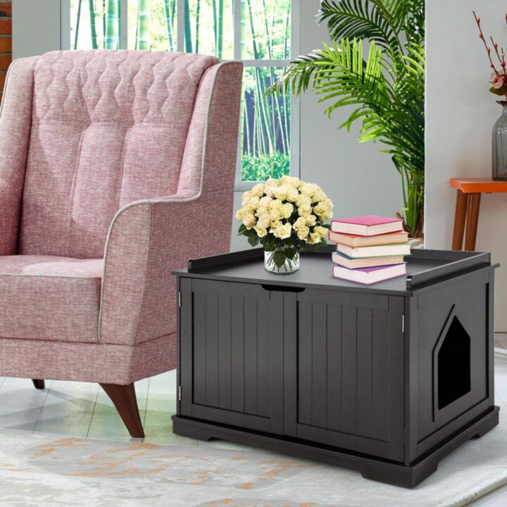 Hivvago Cat Litter Box Enclosure with Double Doors for Large Cat and Kitty